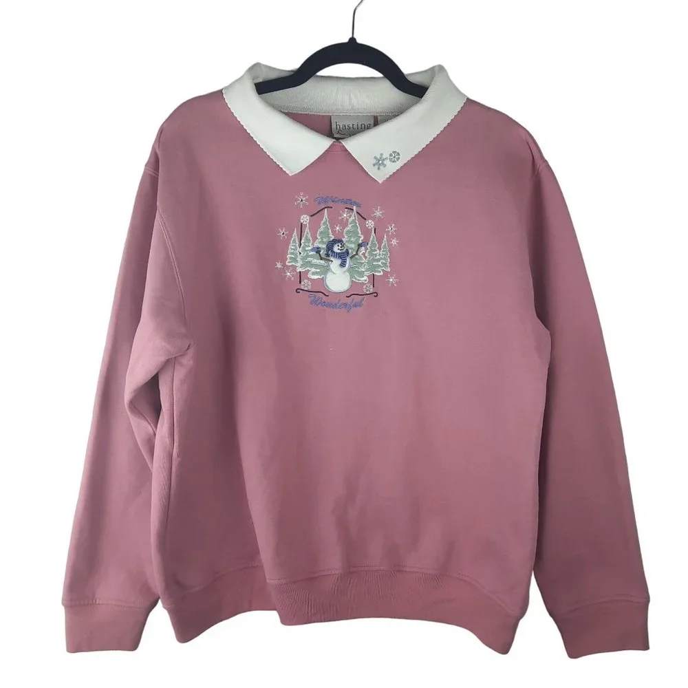 Vintage Hasting & Smith Pink Christmas Embroidered Sweatshirt - Picture 12 of 13